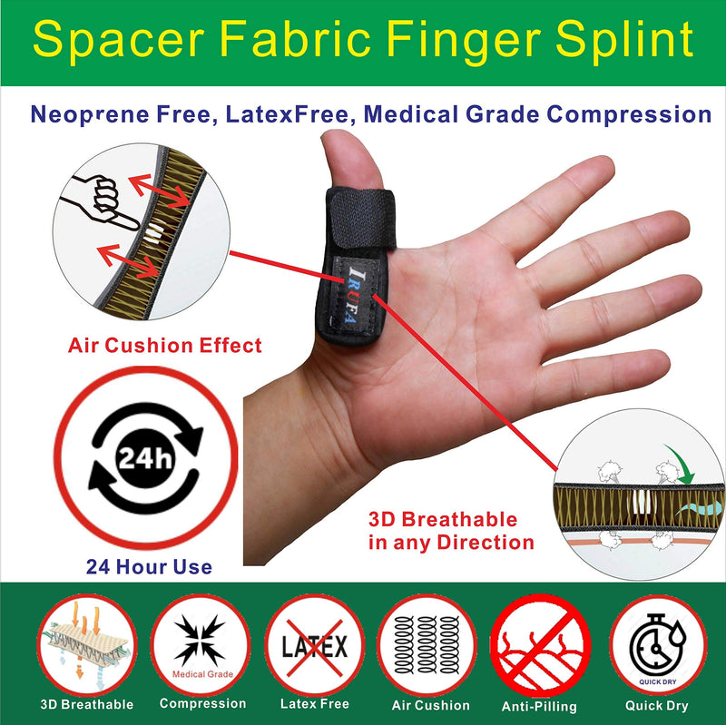 [Australia] - IRUFA, FS-OS-11, 3D Breathable Fabric Finger Splint, Stabilizer Brace Wrap Support for Trigger Broken, Curved Bent Mallet Locking Finger, Dislocation, Straightener, , Pain Relief Black, One PCS 