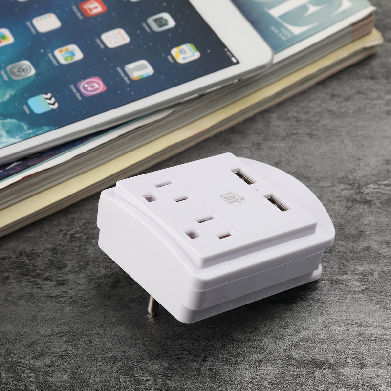 [Australia] - LAX Gadgets Multi-Plug Outlet - Surge Protectors 2 Wall Outlet Extender with 2 USB Ports - Suitable for Home, Office, & School - White 2 Wall Outlets and 2 USB Ports 