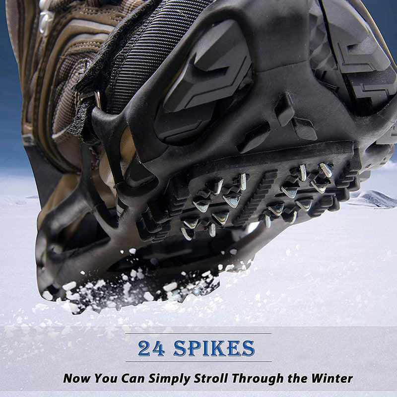 [Australia] - FUSIGO Ice Cleats Snow Traction, 24 Studs Walk Traction Ice Cleat for Shoes and Boots Slip-on Stretch Footwear Crampons for Walking Hiking (1 Pair) L (7.5-10 men/9-11 women) 