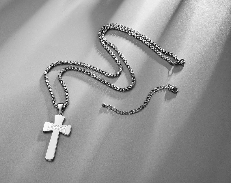 [Australia] - XIEXIELA USA Football Cross Necklace for Boys.I CAN DO All Things Strength Bible Verse Stainless Steel Necklace Rugby Ball Athletes Sports Lover A-Silver necklace+cell phone holder 