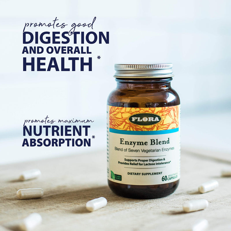 [Australia] - Flora - Enzyme Blend of Seven Vegetarian Enzymes, Supports Optimal Digestion of Proteins, Fast, Carbs, Fiber and Complex Sugars, Provides Relief from Lactose Intolerance, 60 Vegetarian Capsules 60 Count (Pack of 1) Standard Packaging 