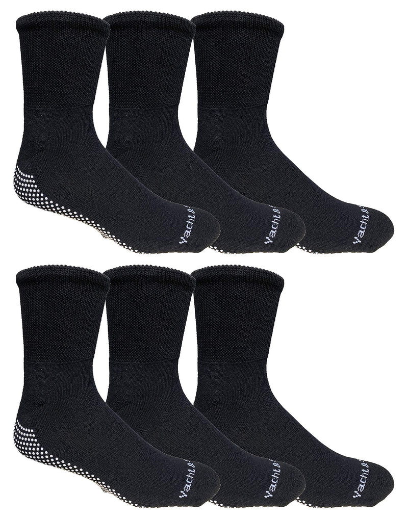 [Australia] - Yacht & Smith 6 Pairs Of Loose Fit Gripper Bottom Diabetic Non-Skid Slipper Black Socks, Grippy Hospital Sock, Wholesale Bulk (6 Pairs Men Gripper Socks, One Size) 6 Pairs Men Gripper Socks 