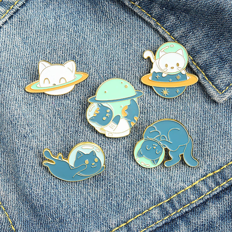 [Australia] - Space Cat Enamel Pins Set,Cute Animal Astronaut Lapel Pins for Women Girl Cartoon Planet Brooch Pin for Jackets Backpack Accessory 