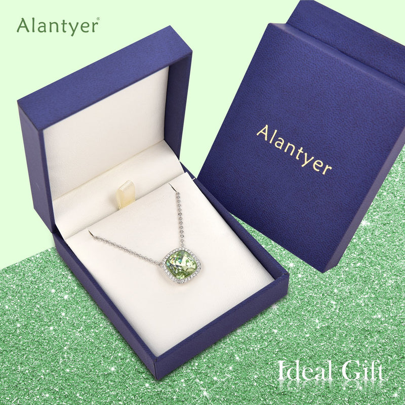 [Australia] - Alantyer Birthstone Necklace Square Pendant Anniversary Jewelry Gifts for Women and Girls Crystal Comes from Swarovski H: August Birthstone-Peridot 