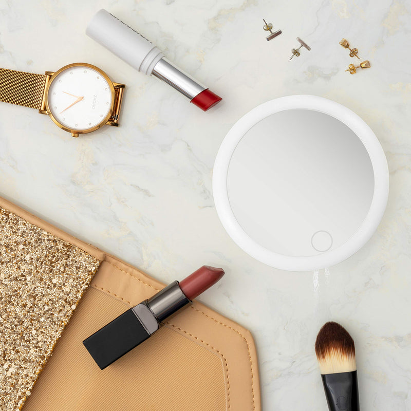 [Australia] - Zadro Compact LED Travel Makeup Mirror Rechargeable with Carrying Pouch, Micro USB Charging Cord, and 1X Magnification (Gray) Grey 