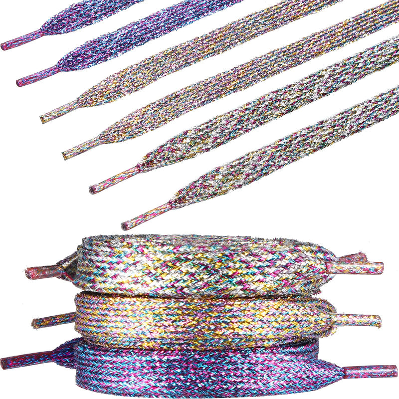 [Australia] - 6 Pairs Glitter Shoe Laces Sparkly Shiny Flat Shoelace for Sneakers Canvas Athletic Girls' Cheerleading Shoes 