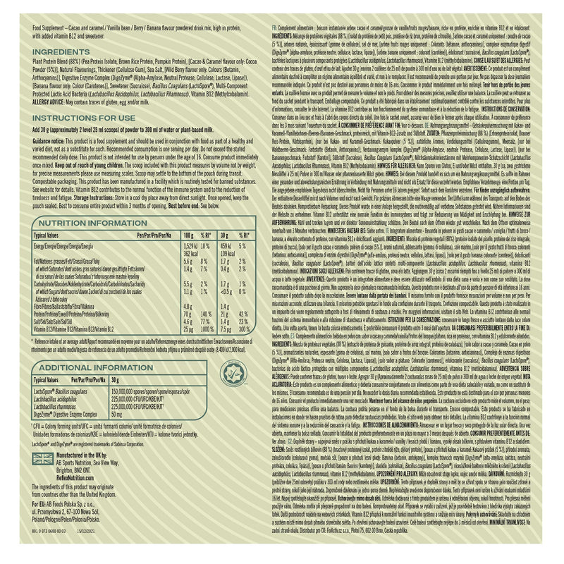 [Australia] - Reflex Nutrition Plant Based Vegan Protein Powder with B12 | Great Taste | (Cacoa & Caramel, 600g) Cacao & Caramel 