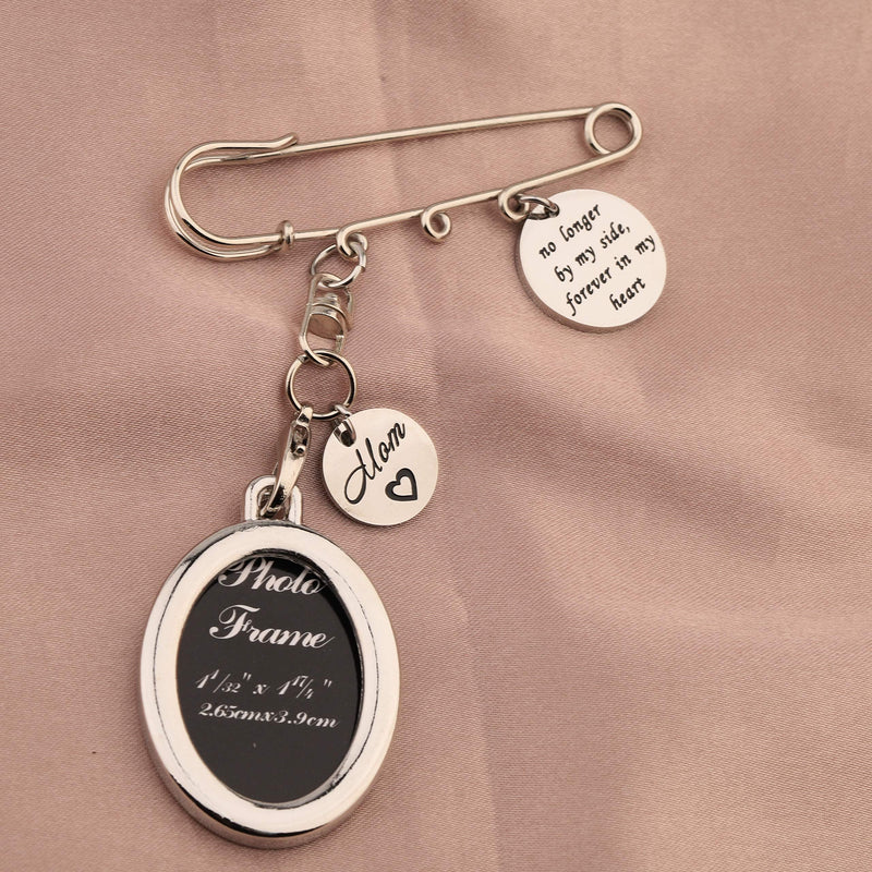 [Australia] - LQRI Wedding Bouquet Photo Charm Memorial Safety Pin Brooch No Longer by My Side Forever in My Heart Walk Down The Aisle Bridal Charm in Memory of Dad memorial mom 