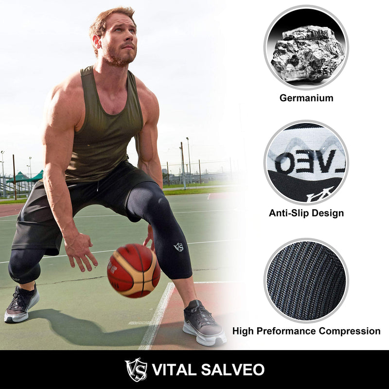 [Australia] - Vital Salveo-Sports Outdoor Compression Long Knee Sleeve Leg Support knee brace Thin Light undersleeve Germanium Recovery Running Basketball (1 Pair) X-Large 