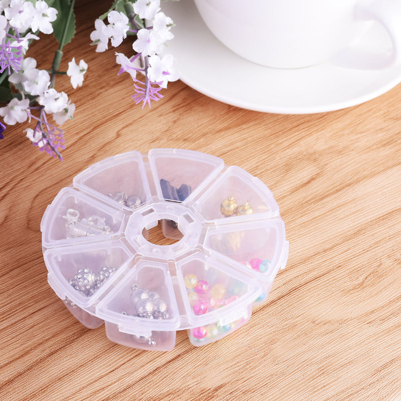 [Australia] - COSMOS 3 Pcs Clear 8 Compartment Round Jewelry Bead Storage Organizer Display Containers Case Box 