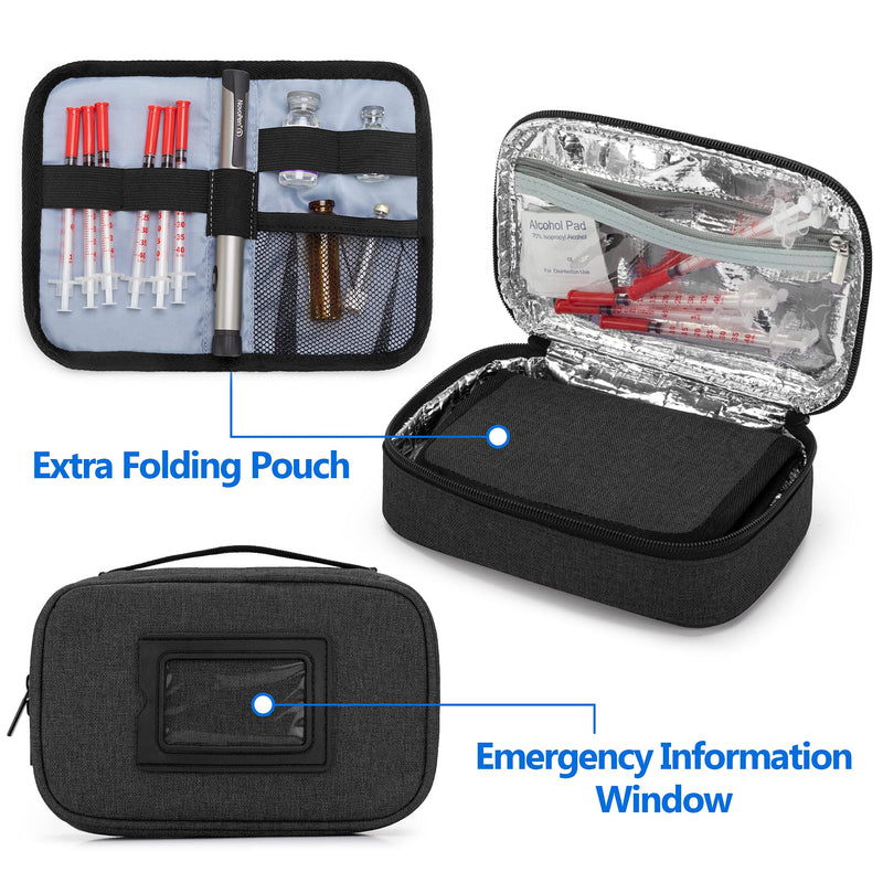 [Australia] - YARWO Insulin Cooler Travel Case, Single Layer Diabetic Travel Cases in Different Size with 4 Ice Packs Bundle for for Insulin Pens, Blood Glucose Monitors or Other Diabetes Care Accessories, Black 