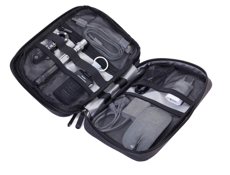 [Australia] - TROIKA CONNECTED – CBO30/DG – Organiser pocket + 2 zipper compartments – Cable organiser, universal bag– 2 interior compartments, mesh pockets + elastic loops (Every Day Carry) – TROIKA-original 