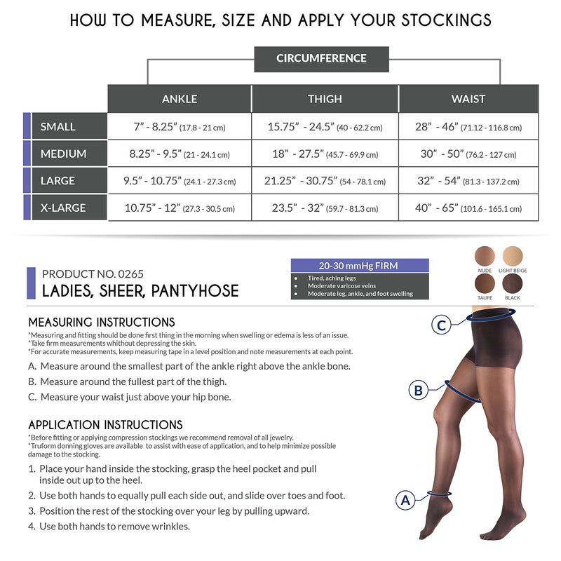 [Australia] - Truform Sheer Compression Pantyhose, 20-30 mmHg, Women's Shaping Tights, 20 Denier, Beige, Medium 
