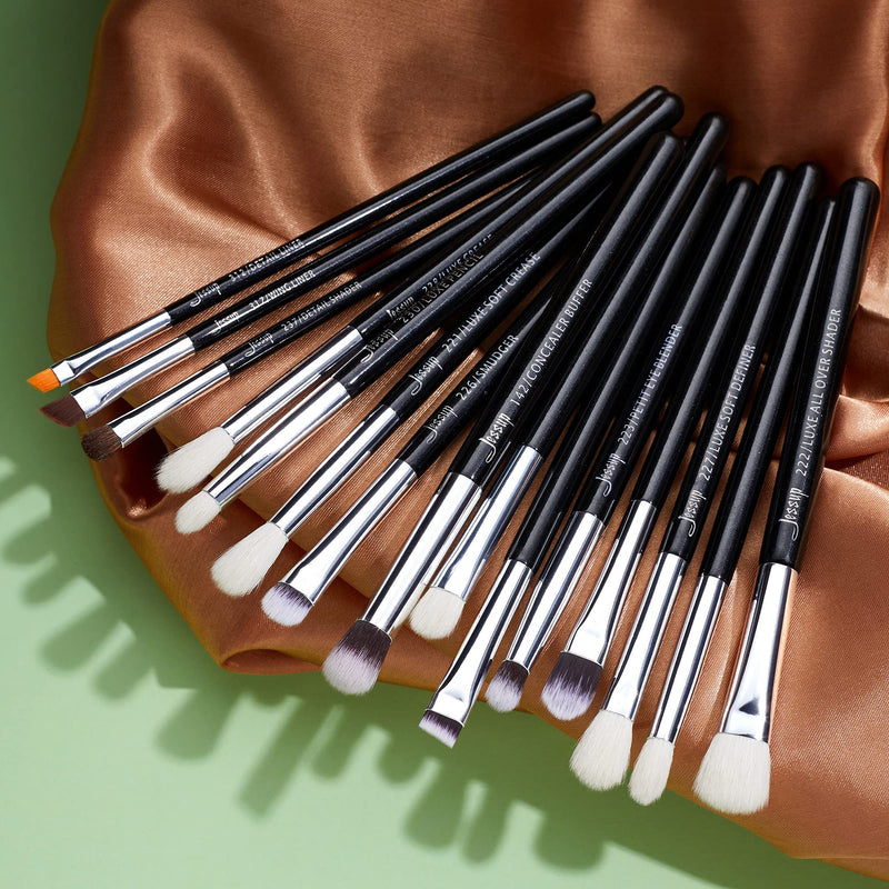 [Australia] - Jessup 15Pcs Professional Makeup Brushes Make up Brush Set Cosmetics Tools Eye Liner Shader Wood Handle Natural-synthetic Hair Black/Silver T177 