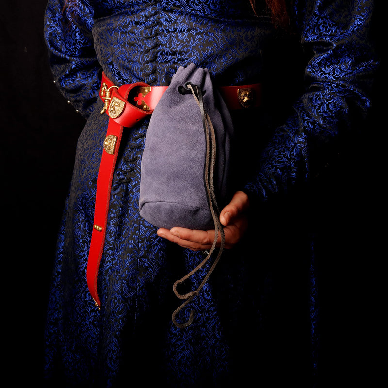[Australia] - Mythrojan Drawstring Belt Pouch Renaissance Costume Accessories Jewelry Pouch 8" x 6.5” Dark Blue 