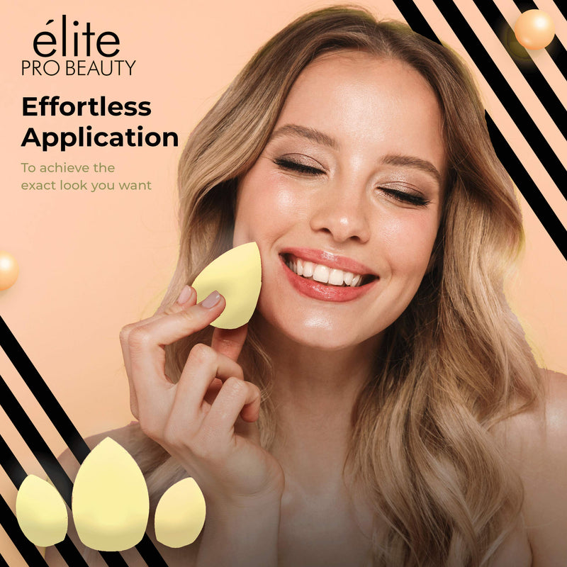 [Australia] - Elite Pro Beauty Chiseled Sponge Trio, Makeup Sponge Set for Flawless Application, Yellow 