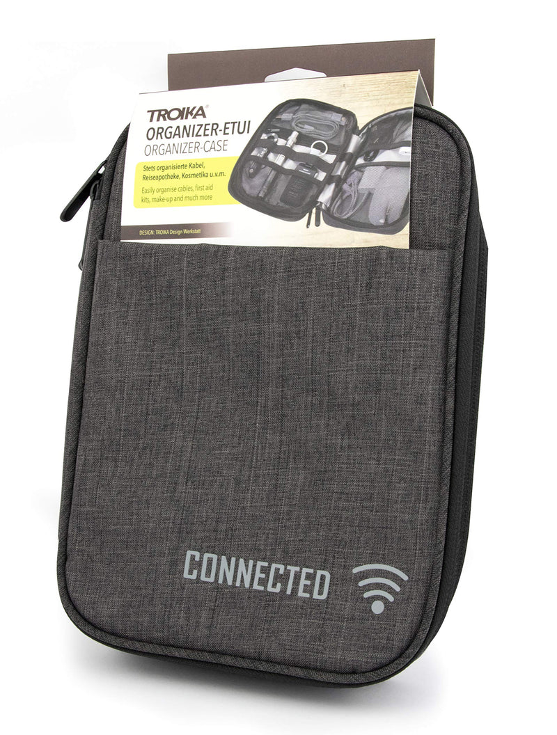 [Australia] - TROIKA CONNECTED – CBO30/DG – Organiser pocket + 2 zipper compartments – Cable organiser, universal bag– 2 interior compartments, mesh pockets + elastic loops (Every Day Carry) – TROIKA-original 