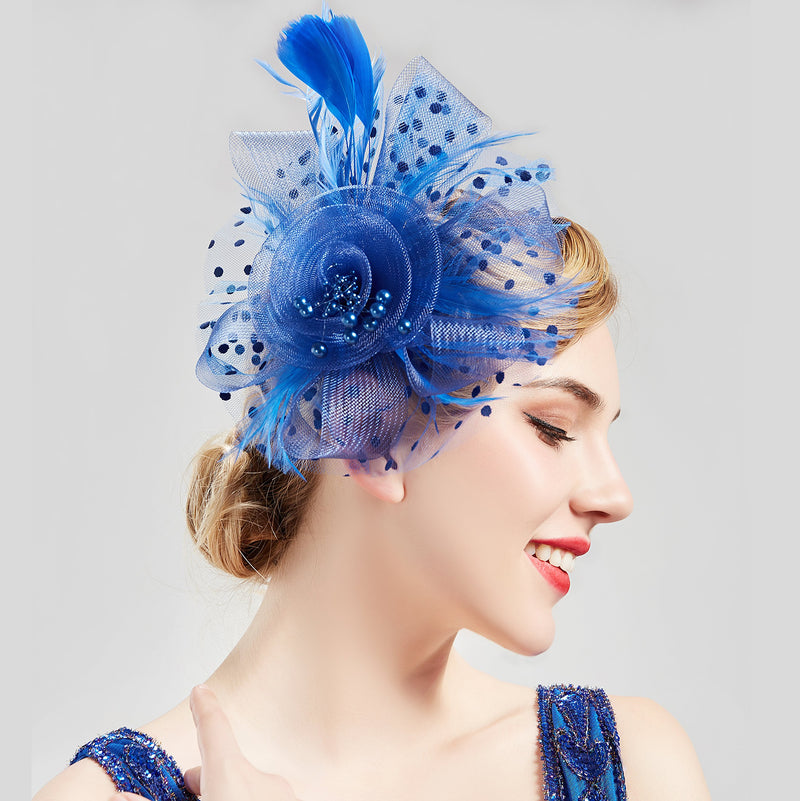 [Australia] - BABEYOND Women's Fascinators Hat Mesh Feather Fascinator Veil Kentucky Derby Hat for Cocktail Tea Party Blue 