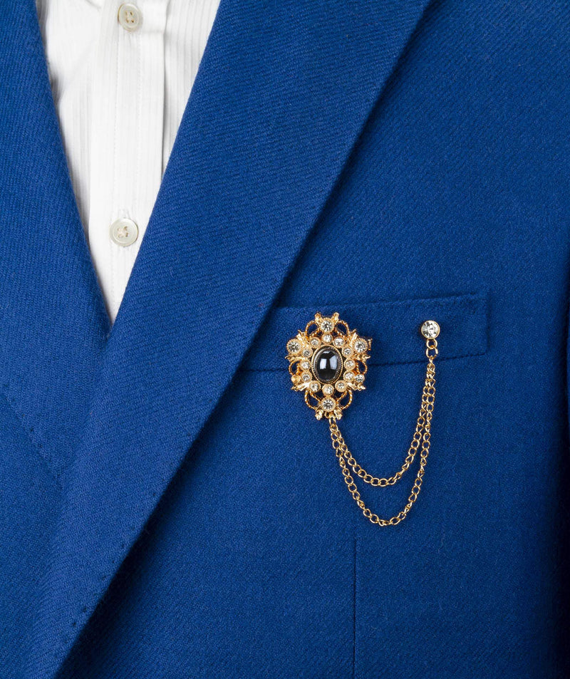 [Australia] - Knighthood Gold Pattern and Swarovski Formal Lapel Pin with Chain Detailing Brooch 