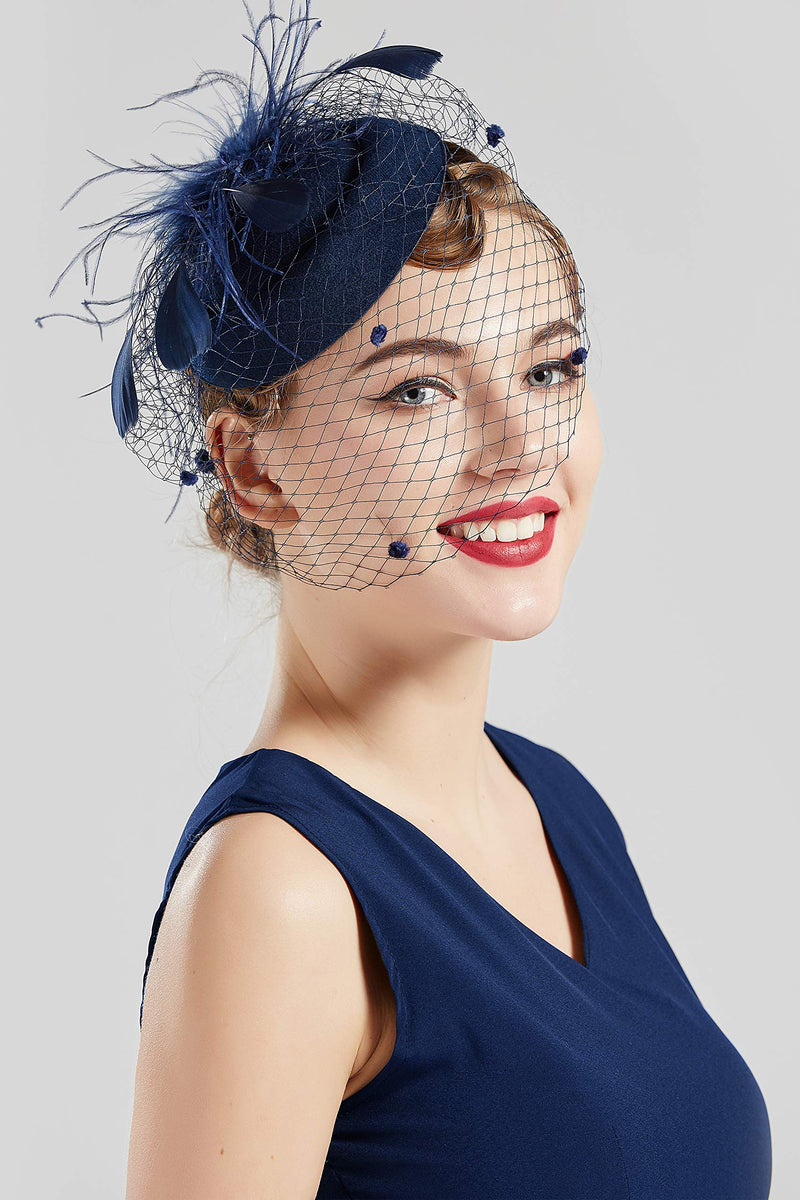 [Australia] - BABEYOND Tea Party Fascinator Hat Pillbox Hat Fascinator Veil Derby Hat Headband Navy 