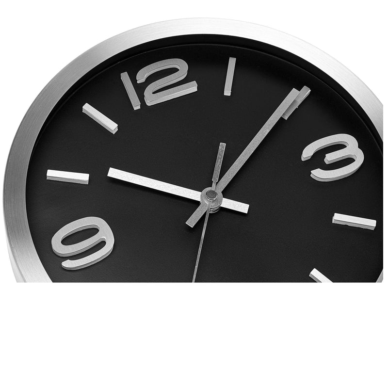 [Australia] - Bernhard Products Modern Wall Clock 10 Inch Black & Silver Silent Non Ticking Battery Operated Metal Round Elegant Quality Quartz, Kitchen Home Office Clock with 3D Numbers, Easy to Read Silver & Jet Black 