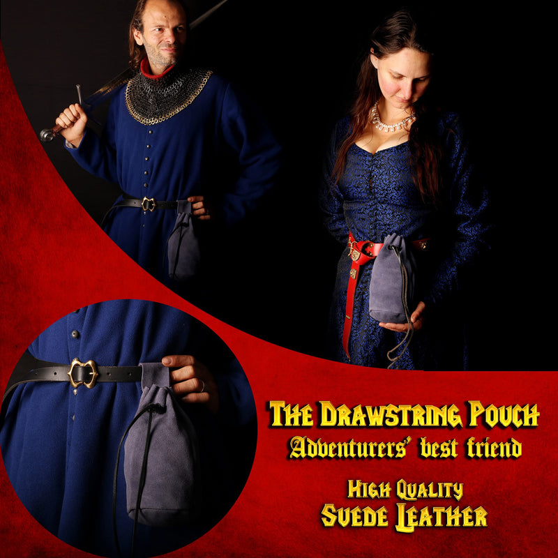 [Australia] - Mythrojan Drawstring Belt Pouch Renaissance Costume Accessories Jewelry Pouch 8" x 6.5” Dark Blue 