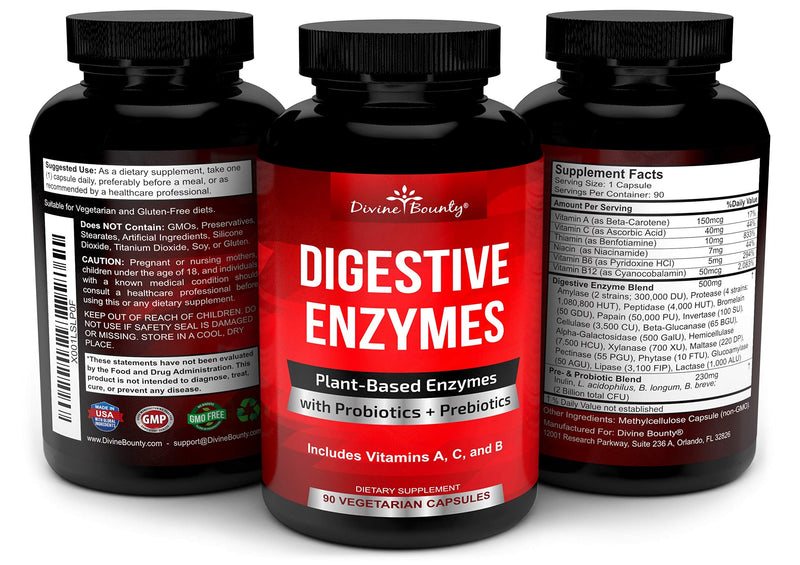 [Australia] - Digestive Enzymes with Probiotics & Prebiotics - Digestive Enzyme Supplements w Lipase, Amylase, Bromelain - Support a Healthy Digestive Tract for Men and Women – 90 Vegetarian Capsules 