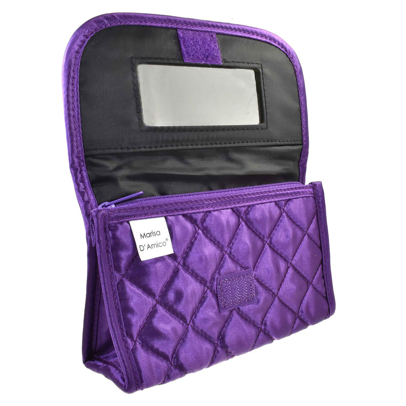 [Australia] - Cosmetic Bag with a Mirror, Small Size (6.25"), Quilted Satin, Purple by Marisa D'Amico 