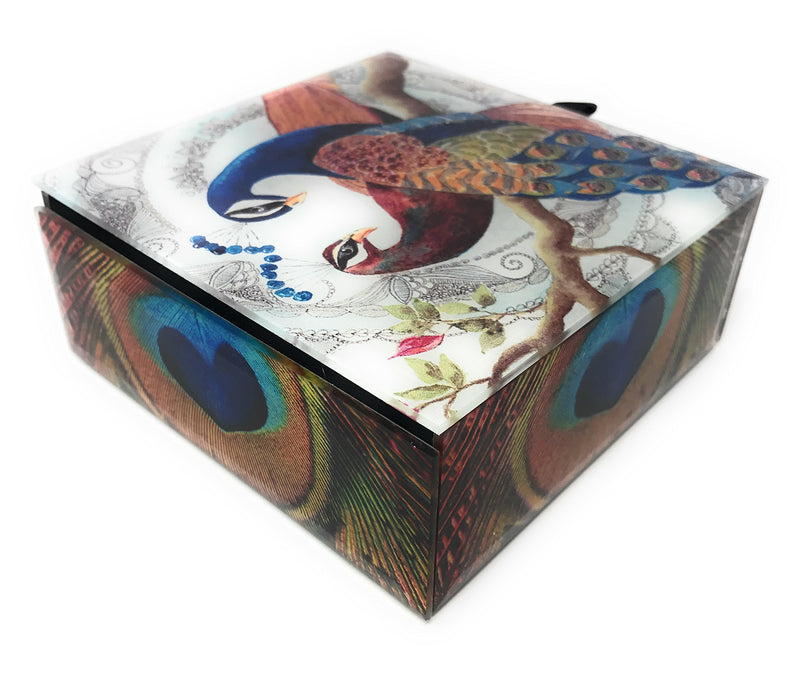 [Australia] - Value Arts Pair of Peacocks Glass Keepsake Box, Beveled Edges, Velvet Lined, 4.7 Inches Square 