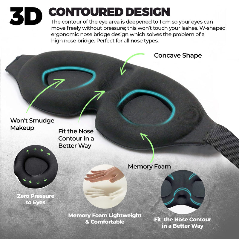 [Australia] - unel Eye Mask for Sleeping, 3D Black Sleep Mask for Men & Women, Perfect for Travel, a Nap or Shift Work - Total Blackout 