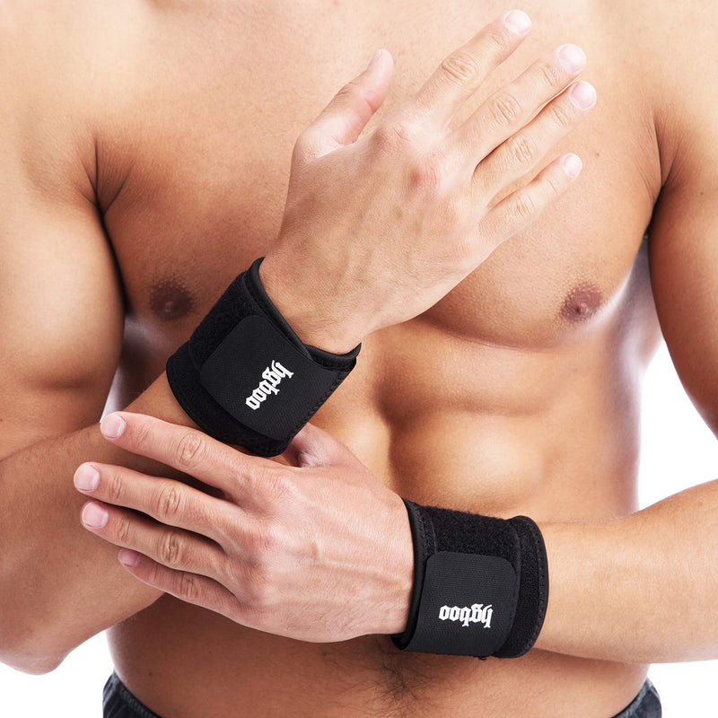 [Australia] - HGBOO 2 Pack Wrist Brace Wrist Wraps for Men and Women, Compression Wrist Support for Workout, Tennis, Weightlifting, Carpal Tunnel Arthrities, Tendonitis, Wrist Pain Relief - Adjustable Wrist Band (Black) Black 