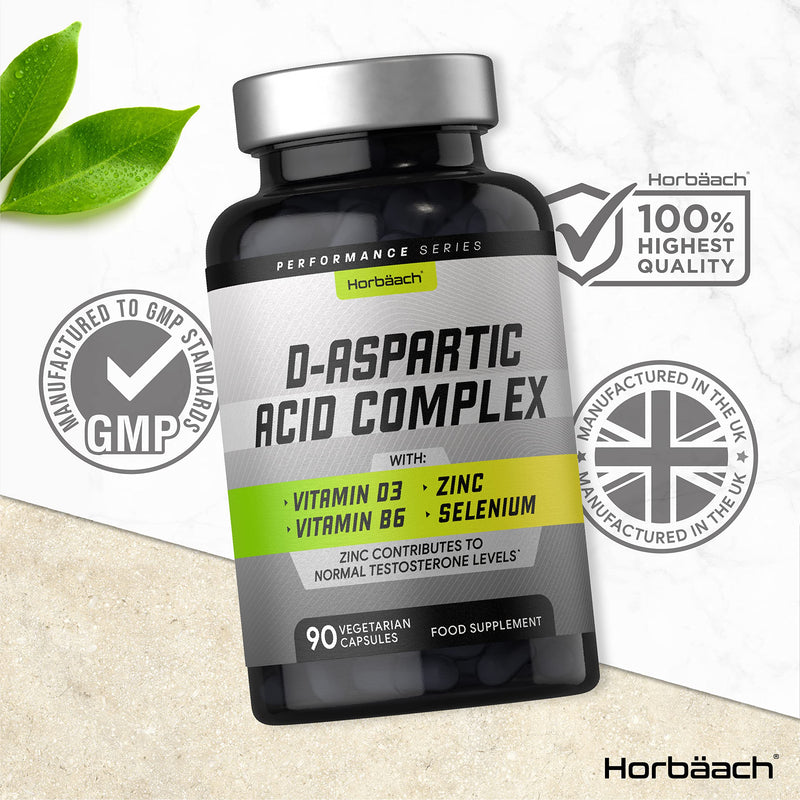 [Australia] - D-Aspartic Acid Capsules | 90 Count | Athletic Performance & Testosterone Level Supplement | Suitable for Vegetarians | by Horbaach 