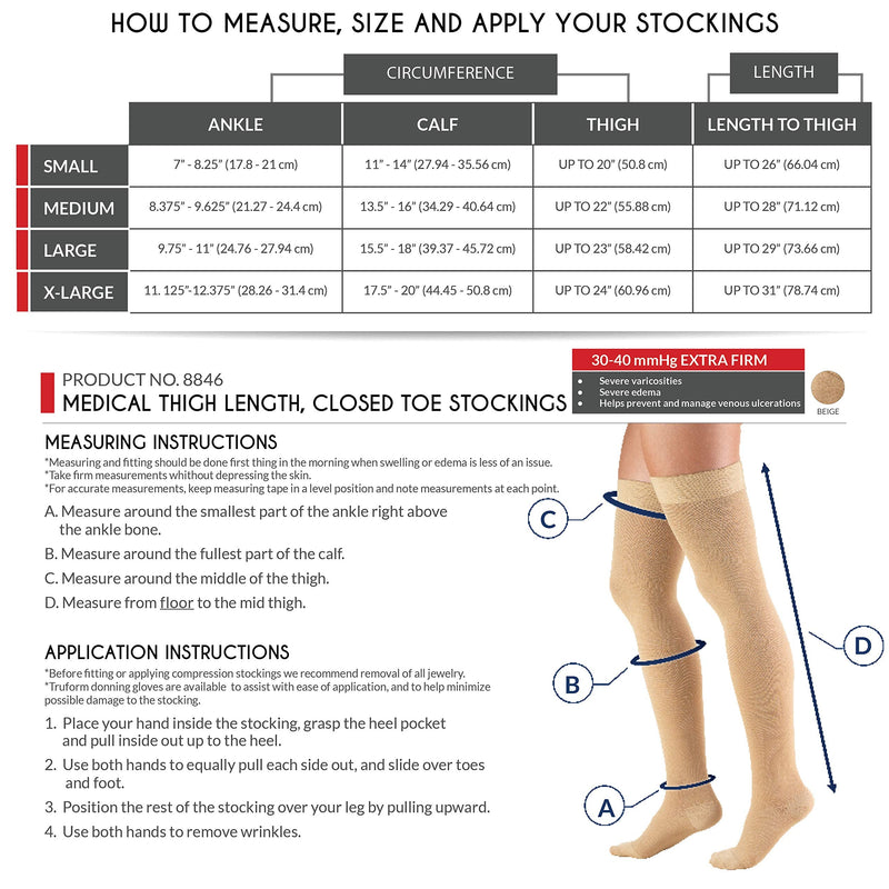 [Australia] - Truform 30-40 mmHg Compression Stockings for Men and Women, Thigh High Length, Closed Toe, Beige, Small 