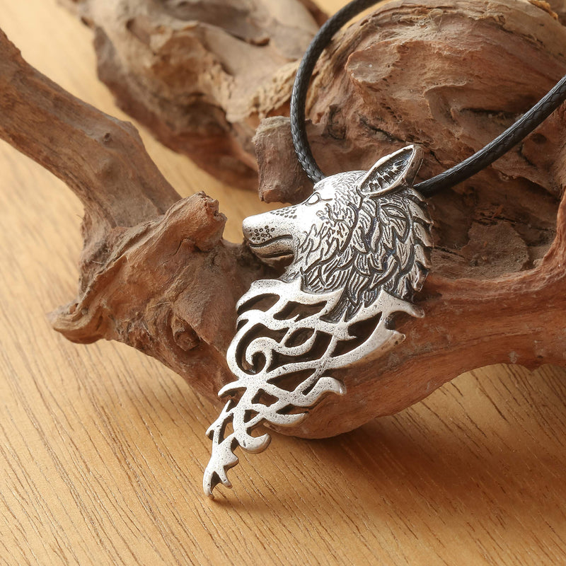 [Australia] - HAQUIL Wolf Necklace - Metal Alloy, Spirit Wolf Head Pendant - PU Leather Cord - Teen Wolf Merchandise 2 