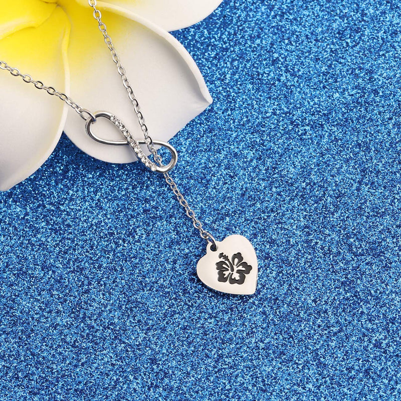 [Australia] - WUSUANED Ohana Means Family Hibiscus Flower Necklace Hawaiian Jewelry For Family Best Friends ohana Y necklace 