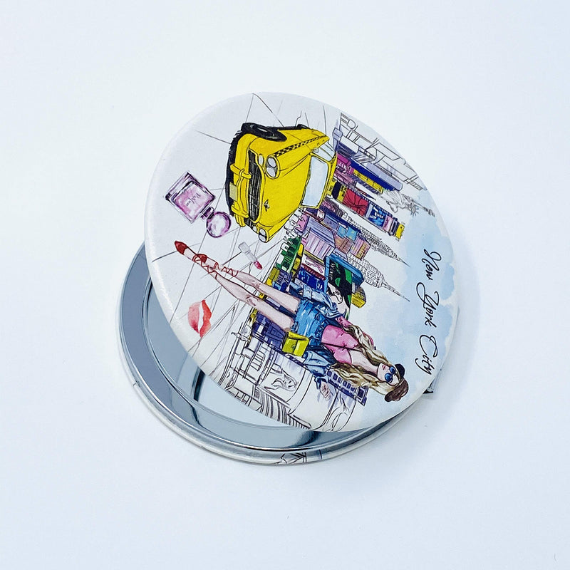 [Australia] - Girls & Women Fashion Elegant New York Souvenir Round Travel Mirror Hand Mirror Cosmetic Makeup Compact Mirror (JMR-270805B) Jmr-270805b 