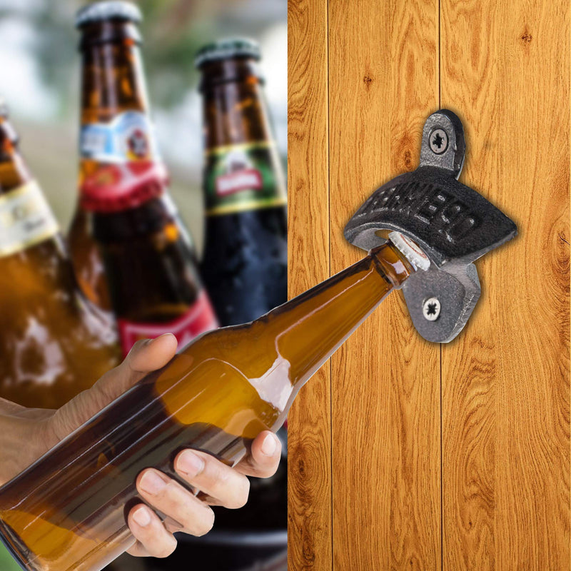 [Australia] - 2PCS Cast Iron Wall Mounted Bottle Opener Vintage Rustic with Self-Tapping Screws for Home Garden Bar KTV Hotel KH02 2PCS Black 