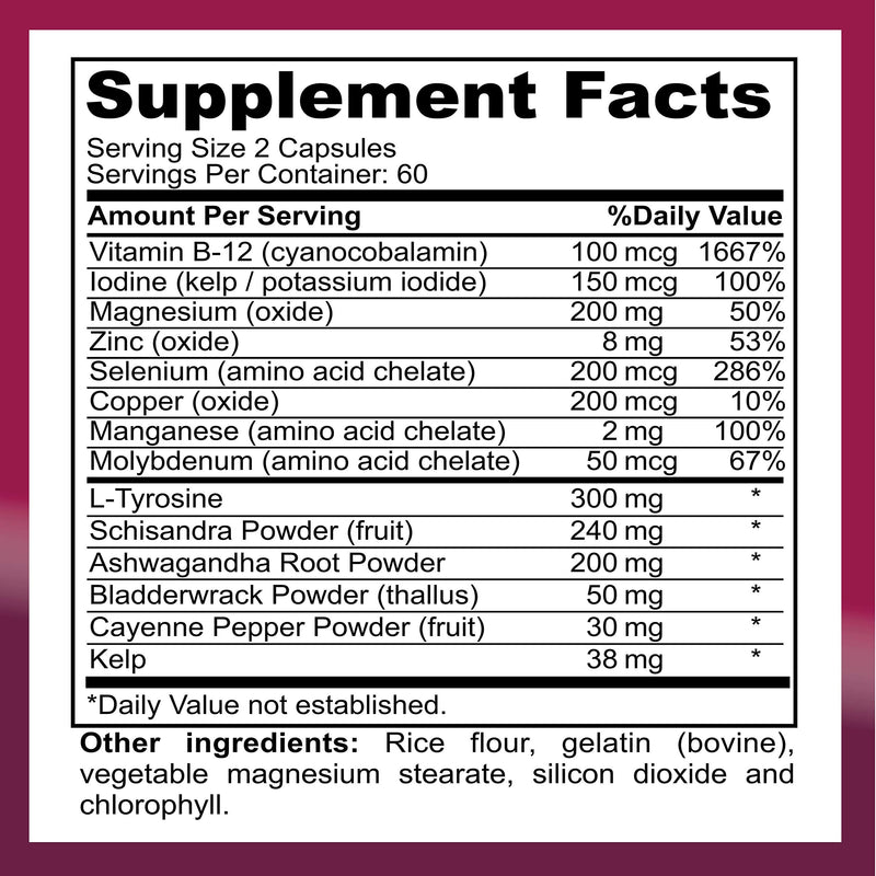 [Australia] - Thyroid Support Supplement with Iodine |120 Capsules to Help Body Mass & Improve Energy, Cardiovascular, Energy & Focus Formula | 14 Natural Vitamins 