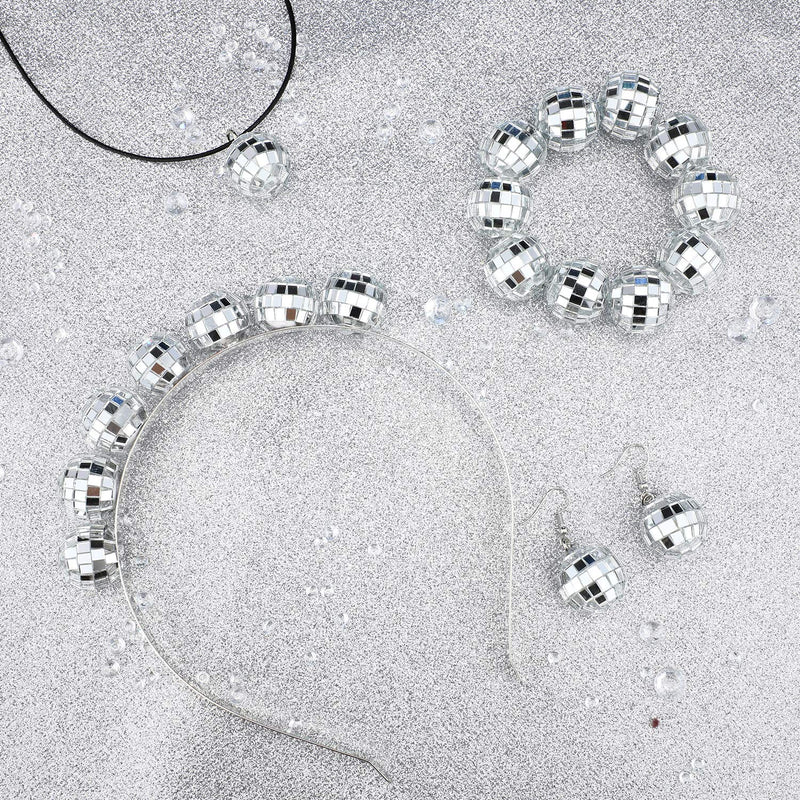 [Australia] - Hicarer 70s Disco Costume Disco Ball Earrings Disco Ball Necklace Disco Ball Bracelet Disco Ball Headband for Women 