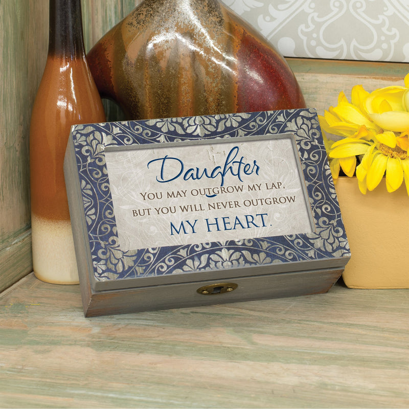 [Australia] - Cottage Garden Daughter Never Outgrow Heart Denim Decoupage Petite Music Box Plays You are My Sunshine 