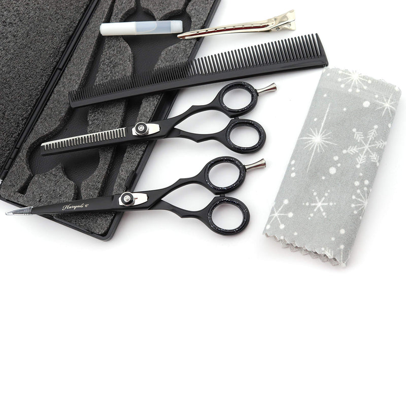 [Australia] - Haryali London Black Hairdressers Professional 6 Inch Hairdressing Barber Scissors Set Texturing Thinning Hair Cutting Shears, Comb, Oil Bottle, Cloth and Hair Clipper Comes in Black Case 