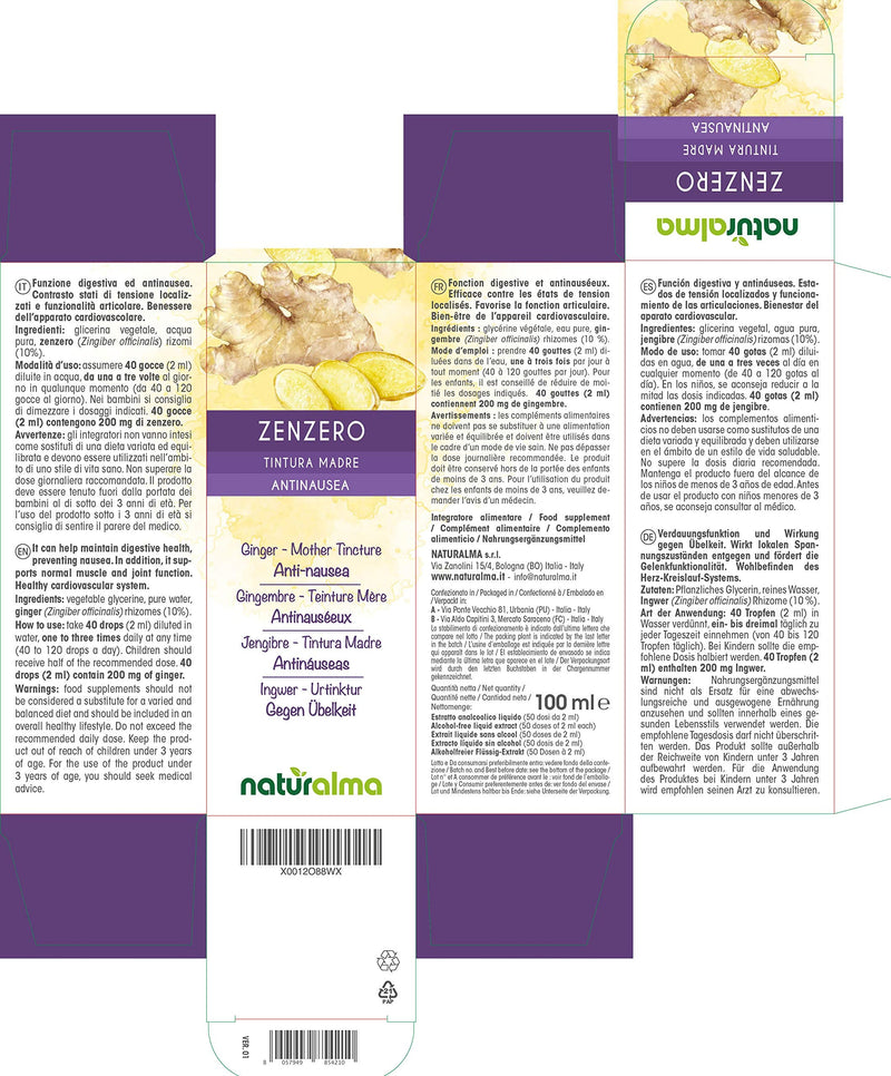 [Australia] - Ginger (Zingiber officinalis) rhizomes Alcohol-Free Mother Tincture Naturalma | Liquid Extract Drops 100 ml | Food Supplement | Vegan 100 ml (Pack of 1) 