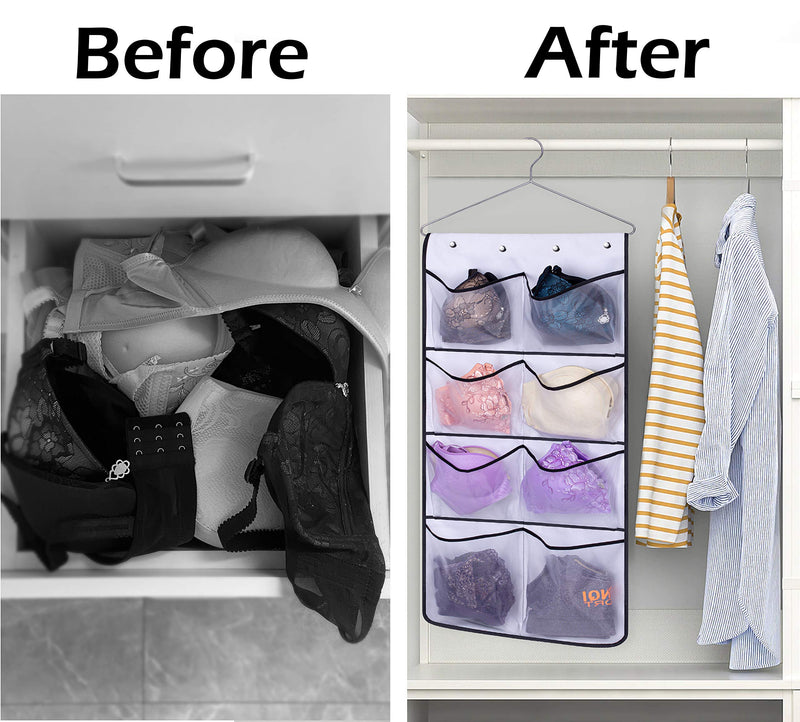 [Australia] - MISSLO Durable Hanging Closet Double Sided Bra Stocking Clothes Socks Organizer 15 Large Mesh Pockets, White 