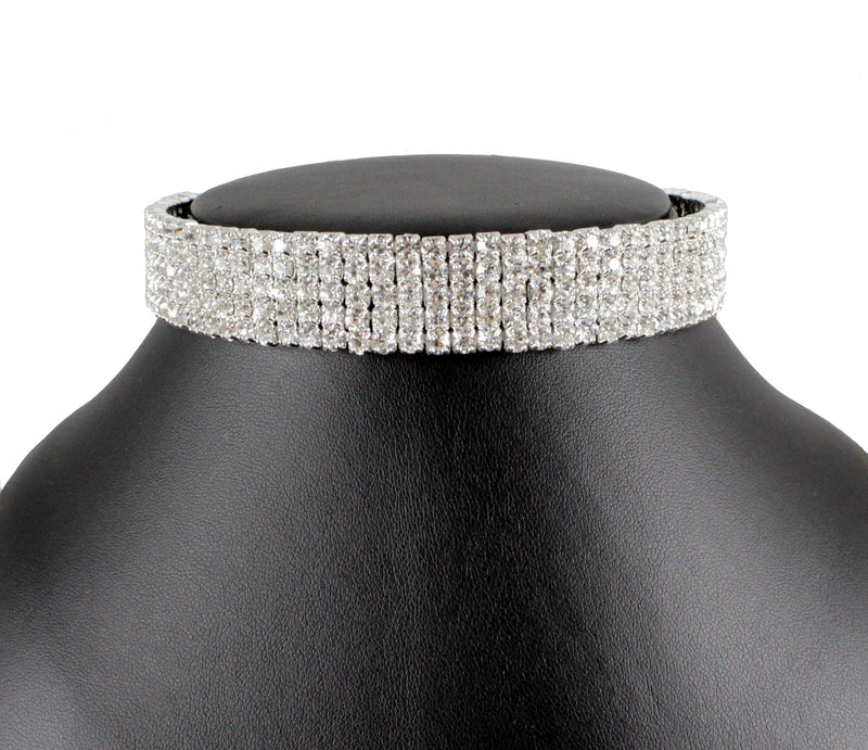 [Australia] - 5-row Five Rows Clear White Austrian Rhinestone Crystal Choker Collar Necklace Dance Party Jewelry Wedding Prom N060 Silver 