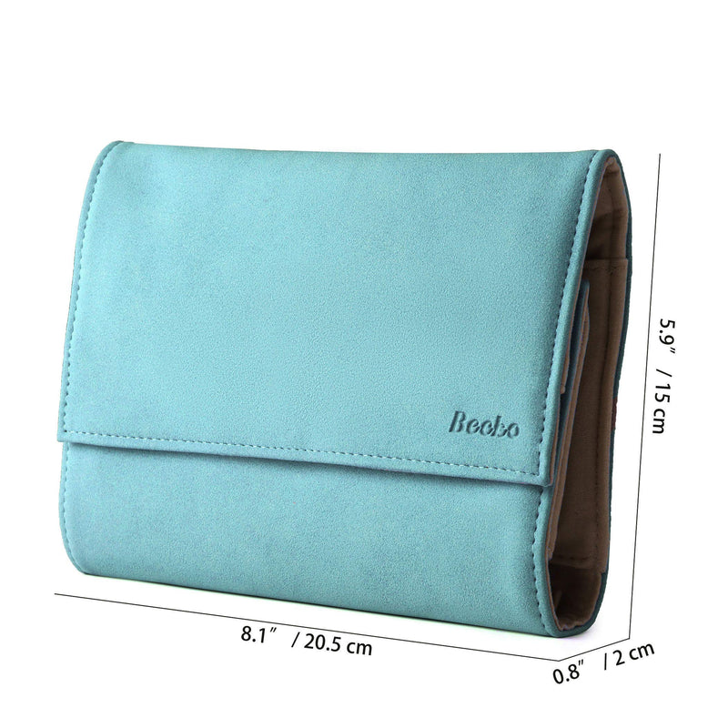 [Australia] - Becko Jewelry Organizer Roll Travel Jewel Bag case for Multiple Necklaces, Rings, Bracelets, Supple Leather & Suede, Large Capacity Without Crease, Lightweight, Portable & Practical (Blue) Blue 