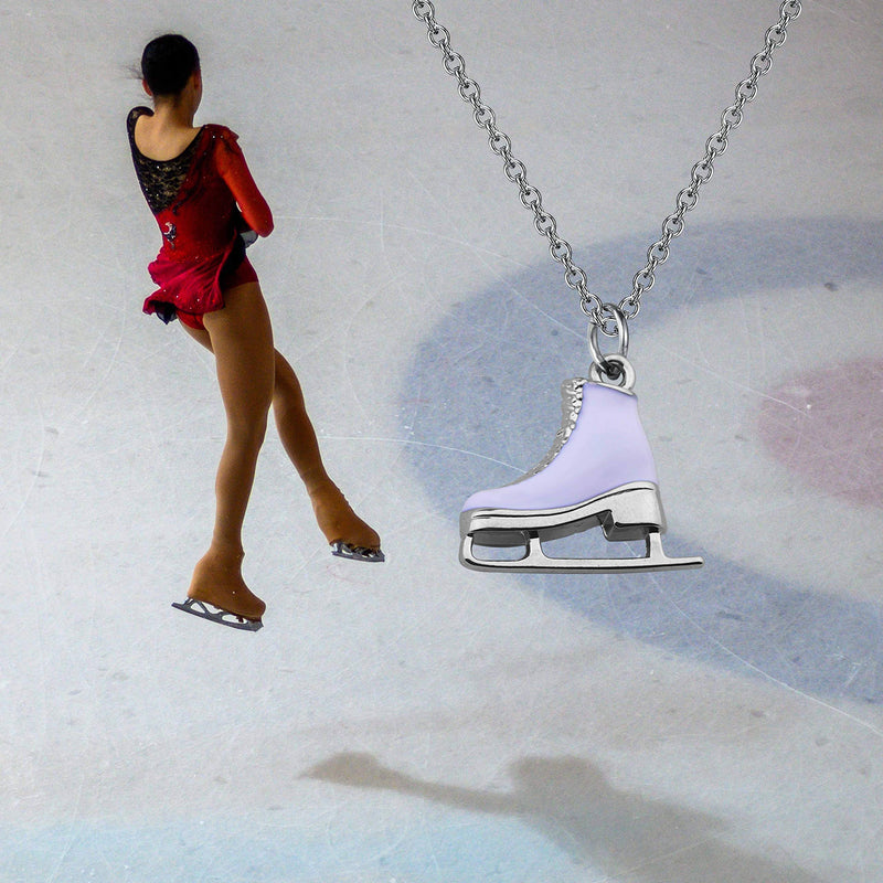 [Australia] - FUSTMW Skater Necklace Ice Skate Necklace White Enameled Figure Skating Pendant Team Sport Skater Jewelry Skate Lover Gift silver 