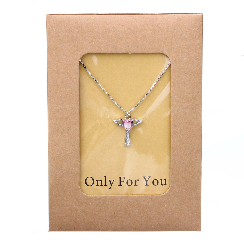 [Australia] - Birthstone Necklaces Cross Necklace Mom Necklace for Women Girls Cubic Zirconia Angel Wing Birthstone Heart Charm Pendant Necklace Gifts for Mom October- Turmaline 