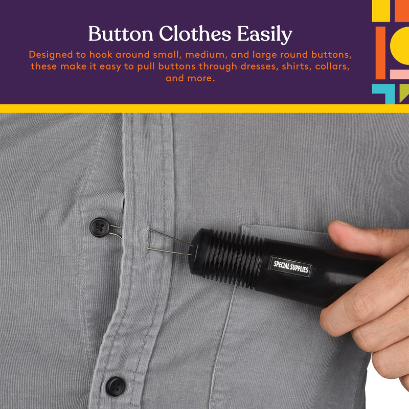 [Australia] - Special Supplies Button Hook (2 Pack) Wire Loop Pull Through - Shirt, Dress, Collar - Non-Slip, Ribbed Grip for Seniors, Arthritis Sufferers - Wide Gripper, Puller Dressing Aid (Universal) 2 Pack 