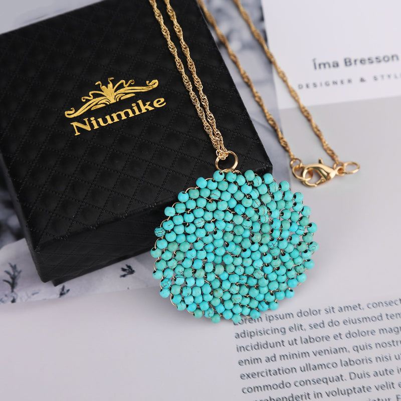 [Australia] - Niumike Hand-Made Crystal Pendant Circle Disc Necklace for Women,Charming Long Necklaces Created-Turquoise 