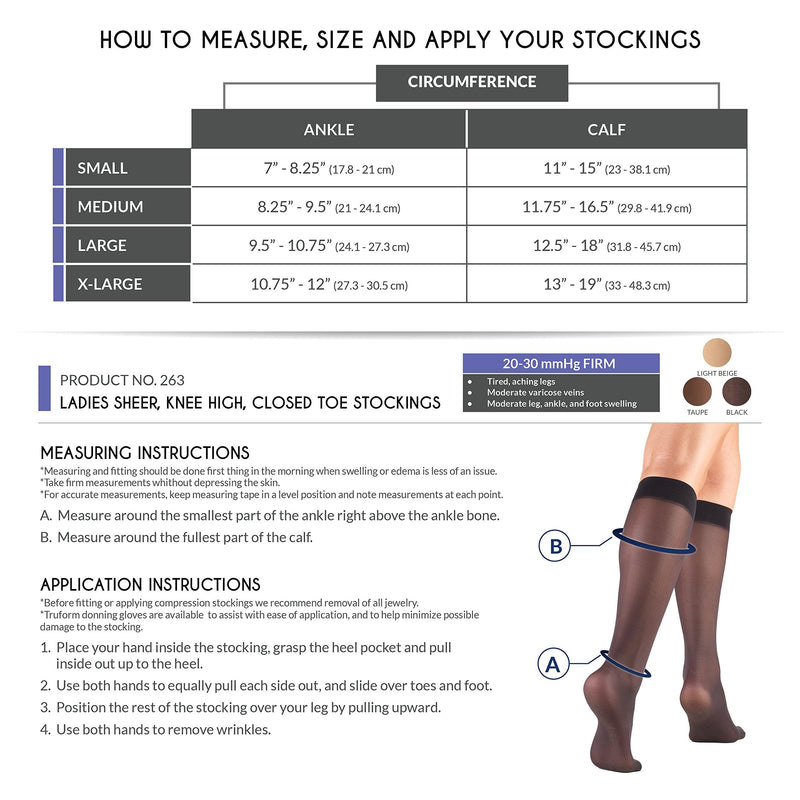 [Australia] - Truform Sheer Compression Stockings, 20-30 mmHg, Women's Knee High Length, 30 Denier, Black, X-Large X-Large (1 Pair) 